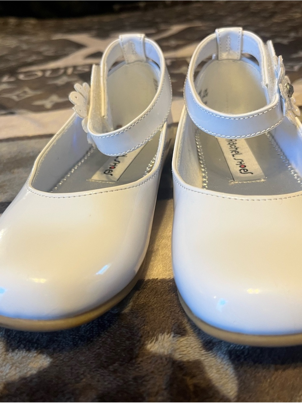Rachel Shoes White Patent Mary Jane with Floral Accent